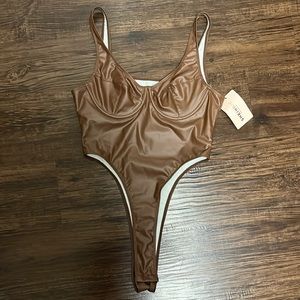 Faux Leather High-Cut Bodysuit